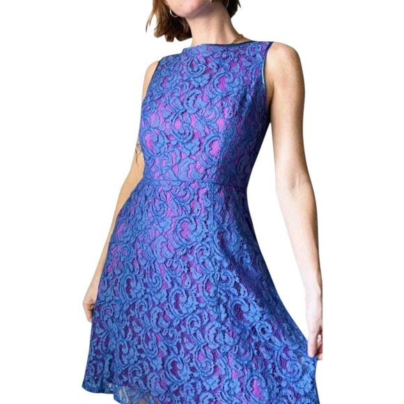 Adrianna Papell Lace Overlay Sleeveless Fit & Flare Cocktail Dress Good Cond - 8 - Picture 2 of 10